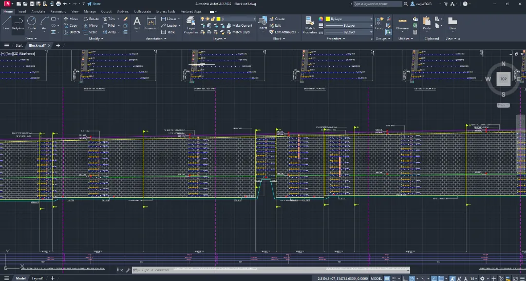 Automated retaining wall and excavation documentation generated in AutoCAD